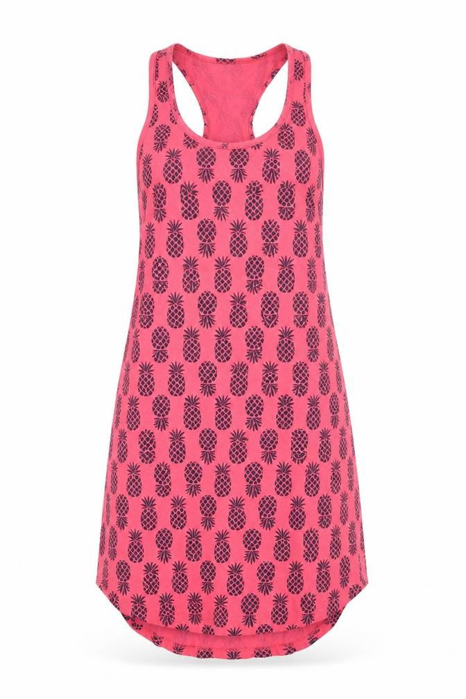Front view of Very women’s pink tank dress, size UK 8, - pineapple