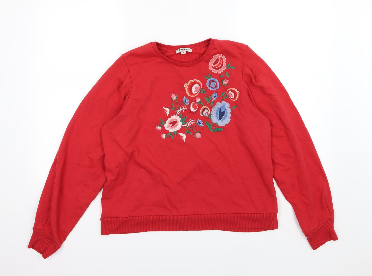 Creeks Womens Red Floral Jersey Pullover Sweatshirt Size S