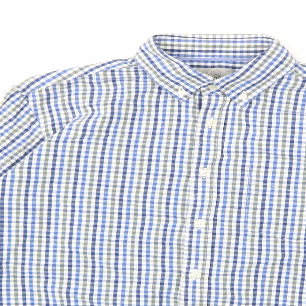 Marks and Spencer Mens Blue Check   Button-Up Size S