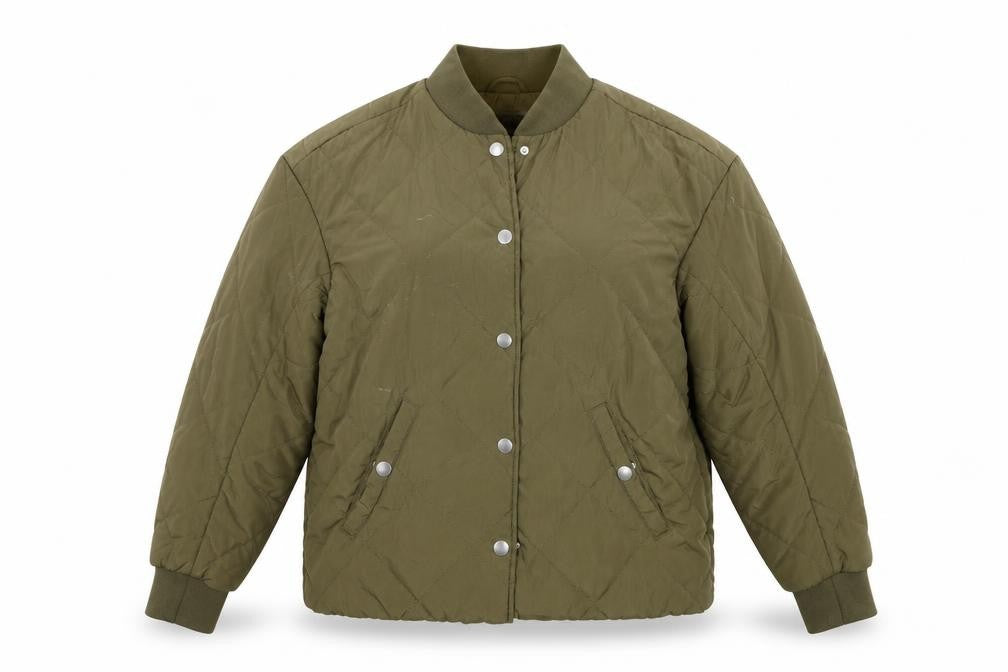 Front view of H&M women’s green jacket coat, size UK 4