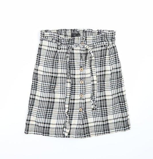 Newlook Womens White Check  A-Line Skirt Size 8