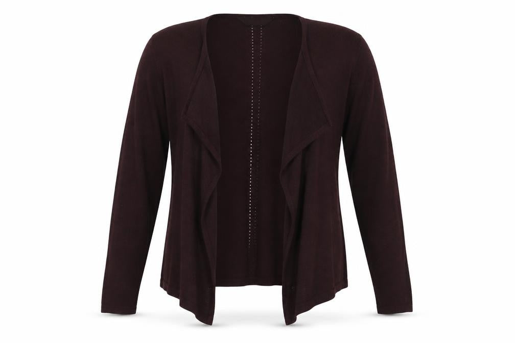Front view of Dorothy Perkins women’s purple knit cardigan jumper, size UK 8