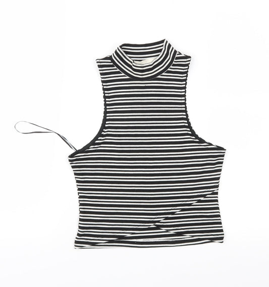 Vera & Lucy Womens Black Striped Jersey Basic T-Shirt Size M