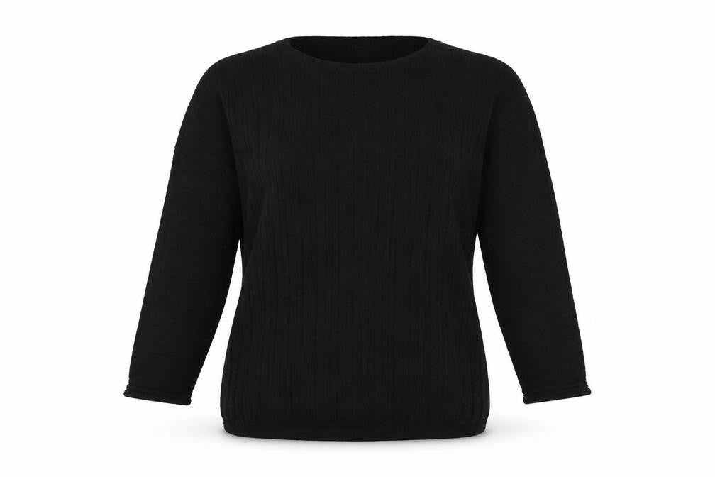 Front view of Marks & Spencer women’s black striped jumper, size L