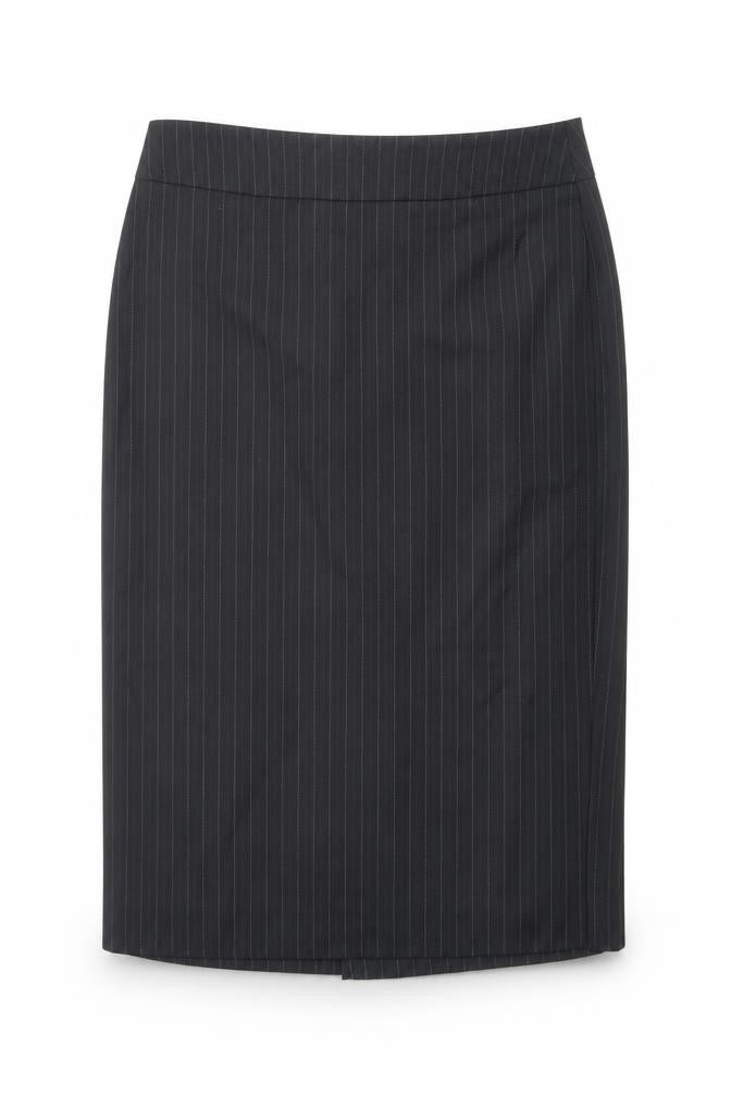Front view of ESPRIT women’s black striped a-line skirt, size UK 12