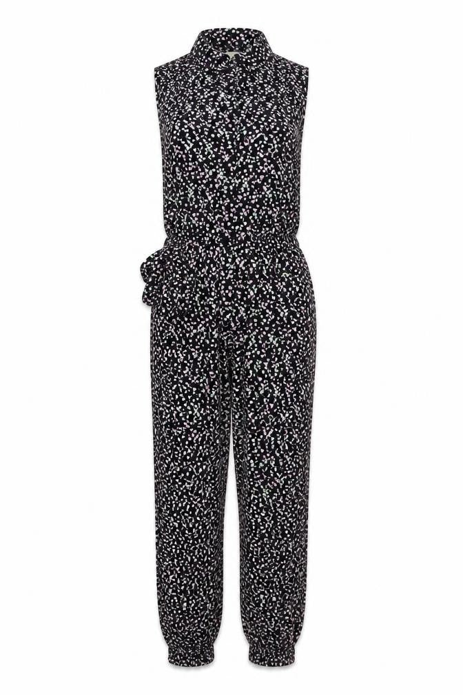 Front view of H&M women’s black floral bodysuit one-piece, size UK 38, 25-inch leg