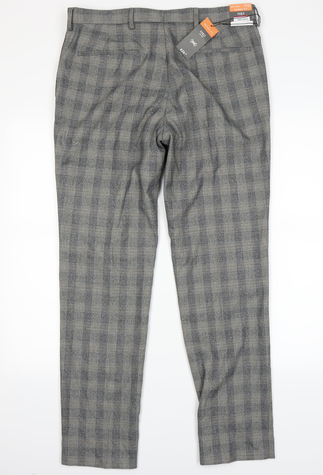 Marks and Spencer Womens Grey Check   Trousers Size 34 L28 in