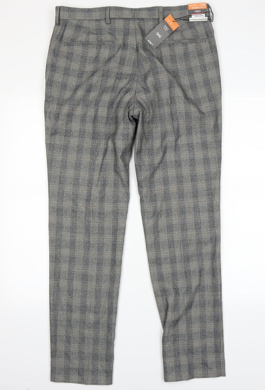 Marks and Spencer Womens Grey Check   Trousers Size 34 L28 in