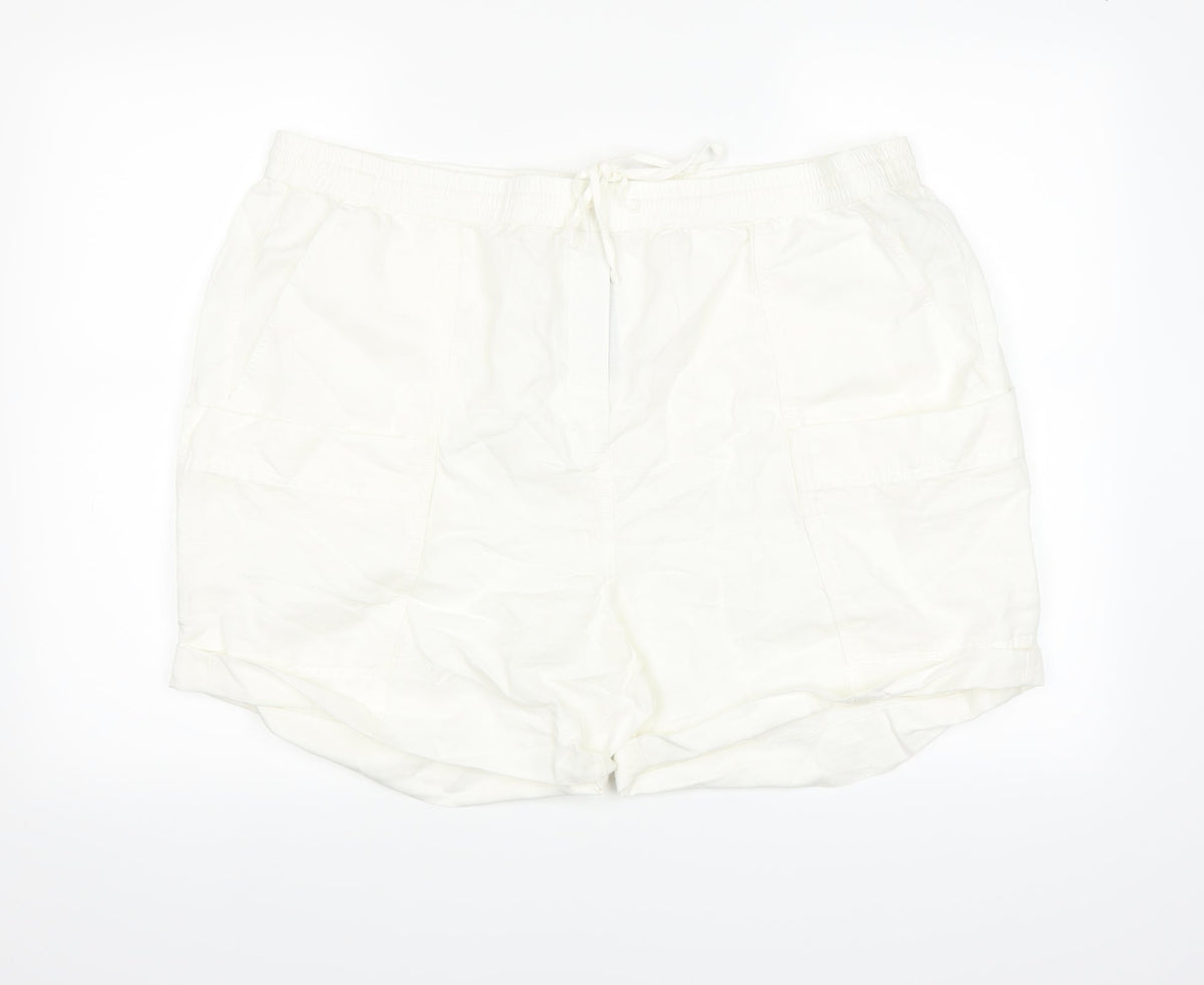 Front view of Marks & Spencer women’s white cargo shorts, size UK 22, in