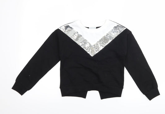 Matalan Girls Black Striped  Pullover Sweatshirt Size 8 Years