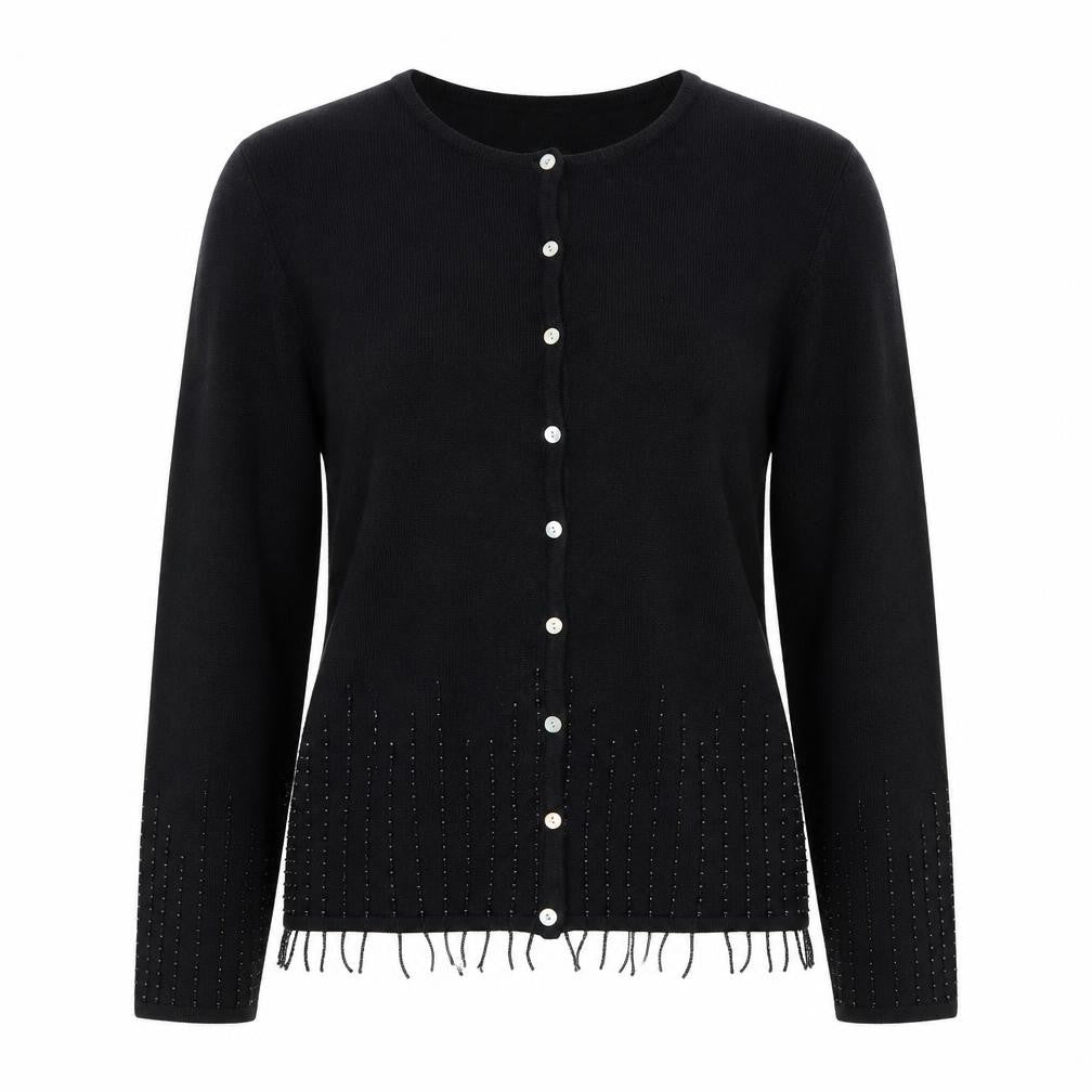 Front view of OPUS women’s black cardigan jumper, size S
