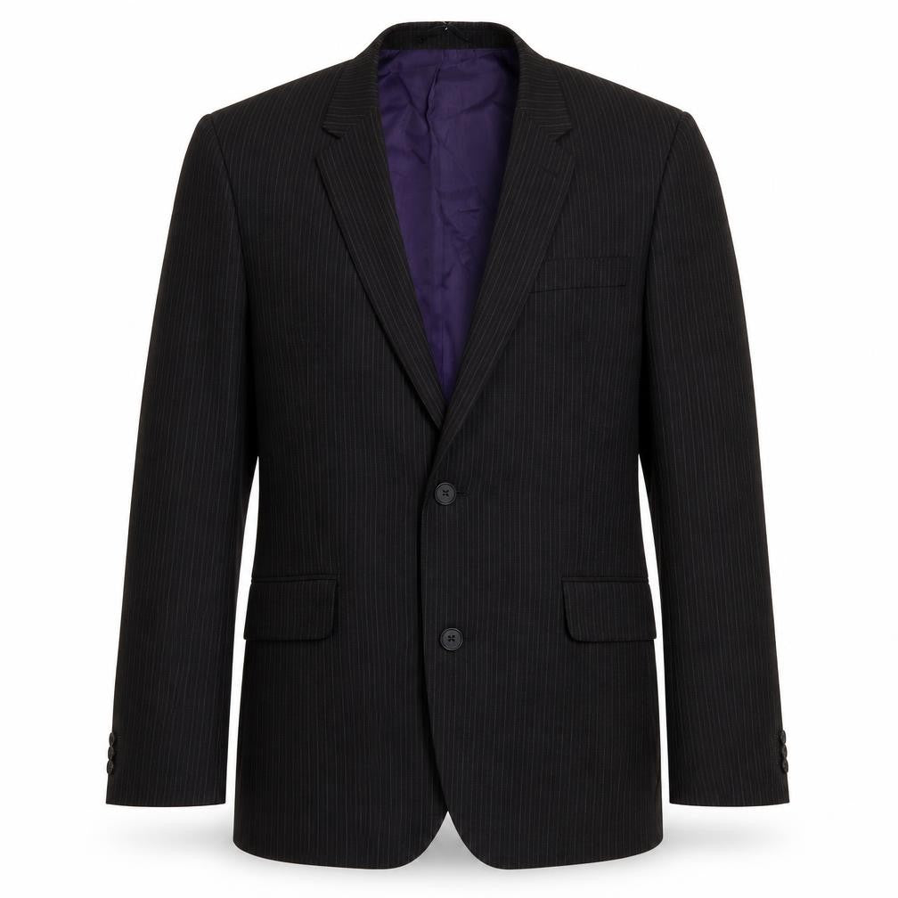 Front view of Taylor & Wright men’s black striped jacket suit jacket, size 40