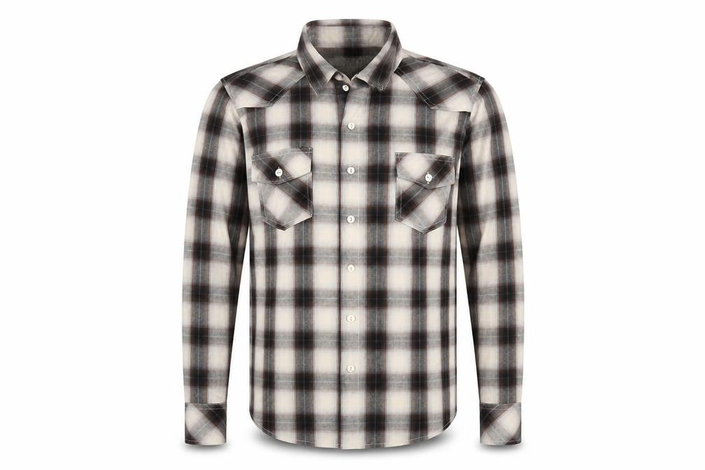Front view of Tracy M men’s brown button-up, size M