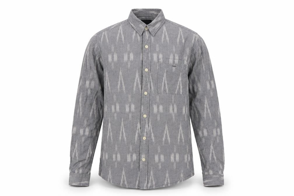 Front view of ASOS men’s grey button-up, size S