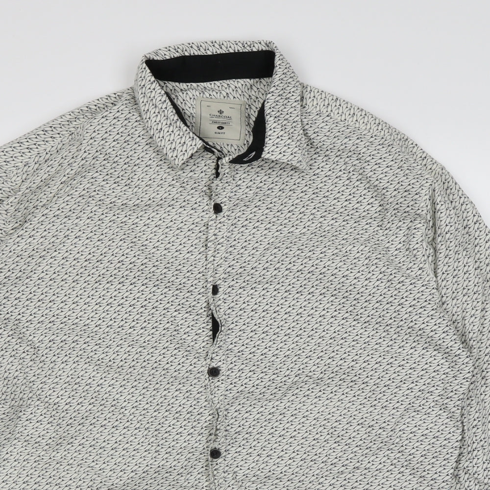 CHARCOAL Mens Ivory Animal Print   Button-Up Size L