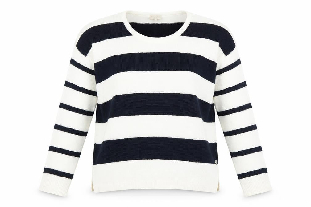 Front view of Milano Italy women’s blue striped jumper, size M
