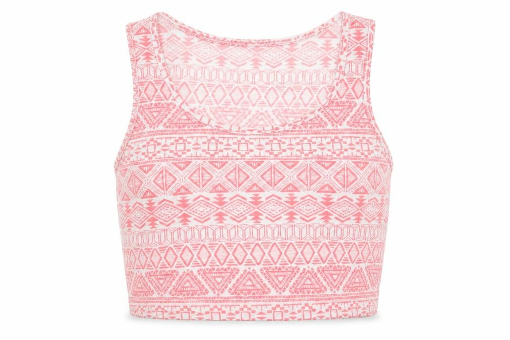 Front view of New Look girls’ pink geometric cropped t-shirt, size 14-15, years