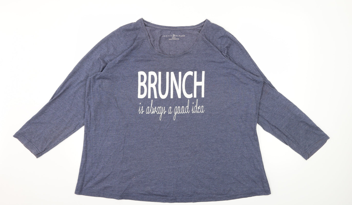 Pretty Secrets Womens Blue Solid Jersey Top Pyjama Top Size 10  - Brunch