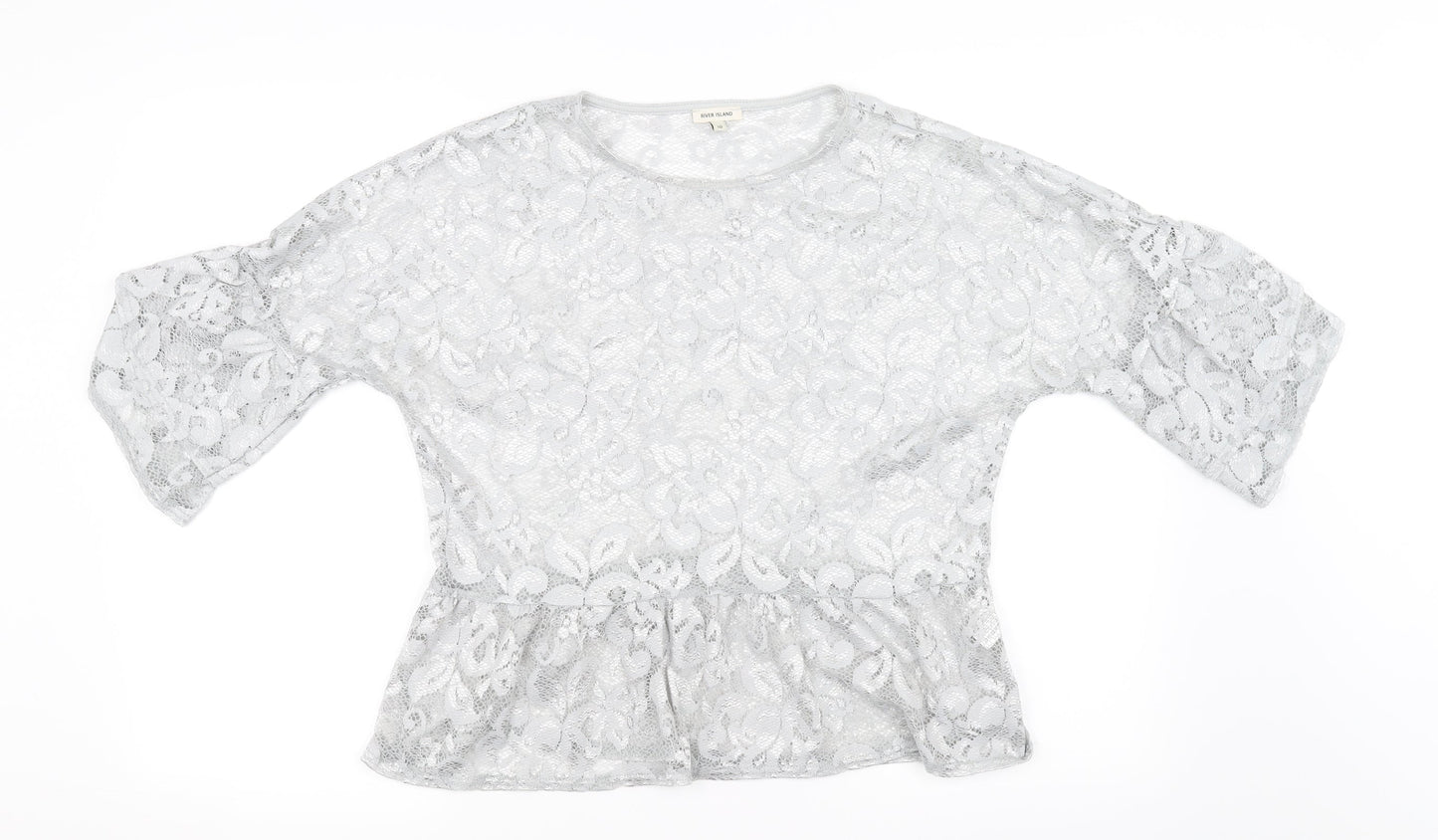 River Island Womens Silver Floral  Basic T-Shirt Size 10