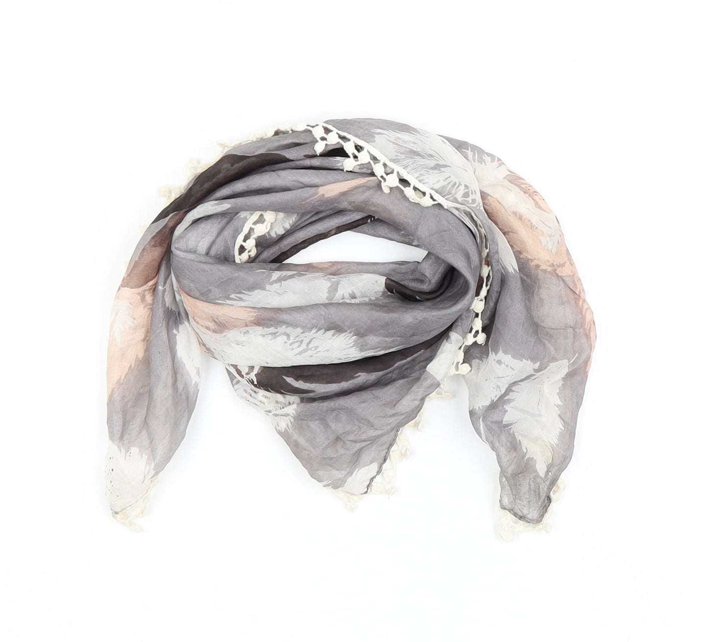 Preworn  Grey Geometric   Scarf   - Feathers