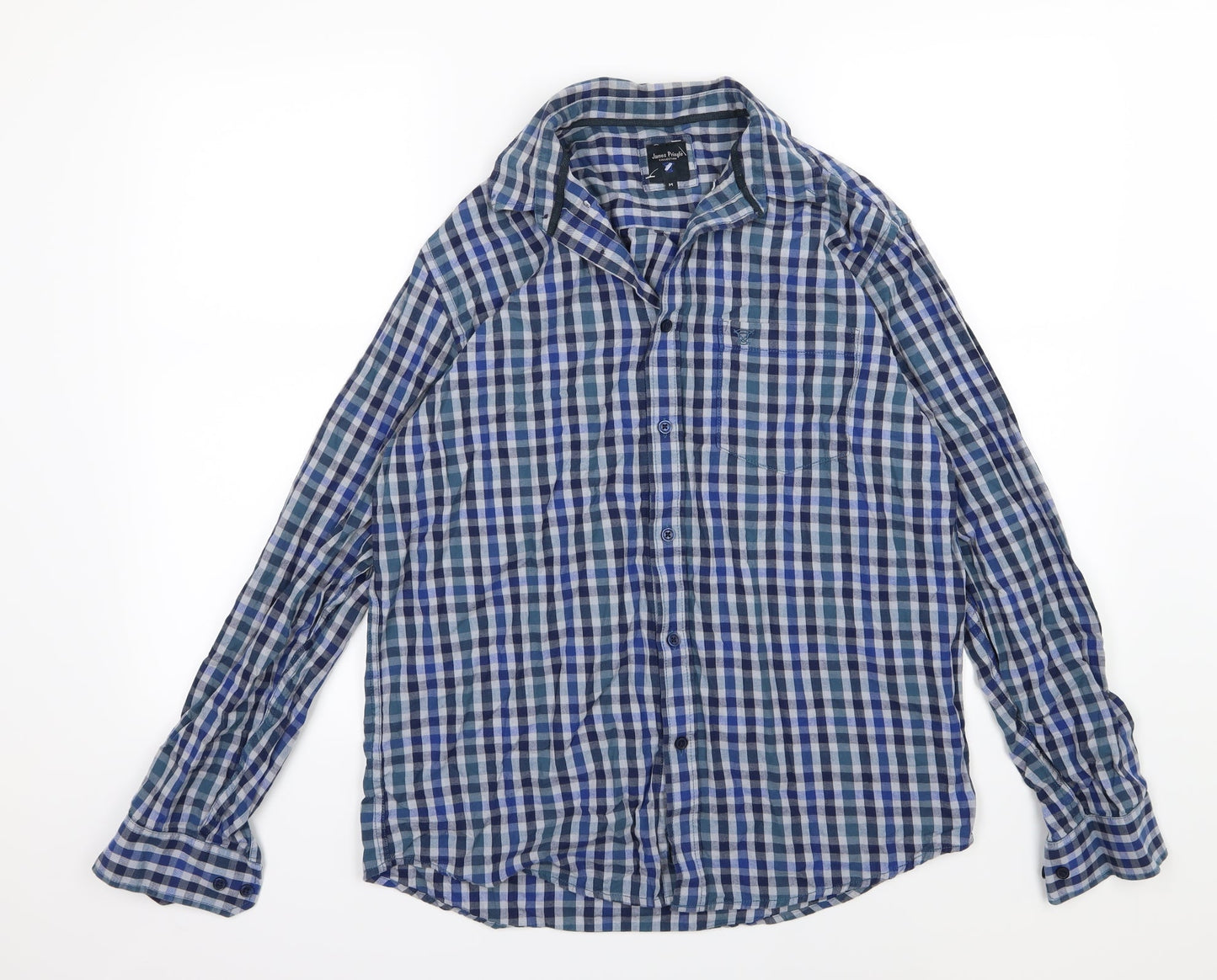 EWM Mens Blue Striped Woven  Button-Up Size M