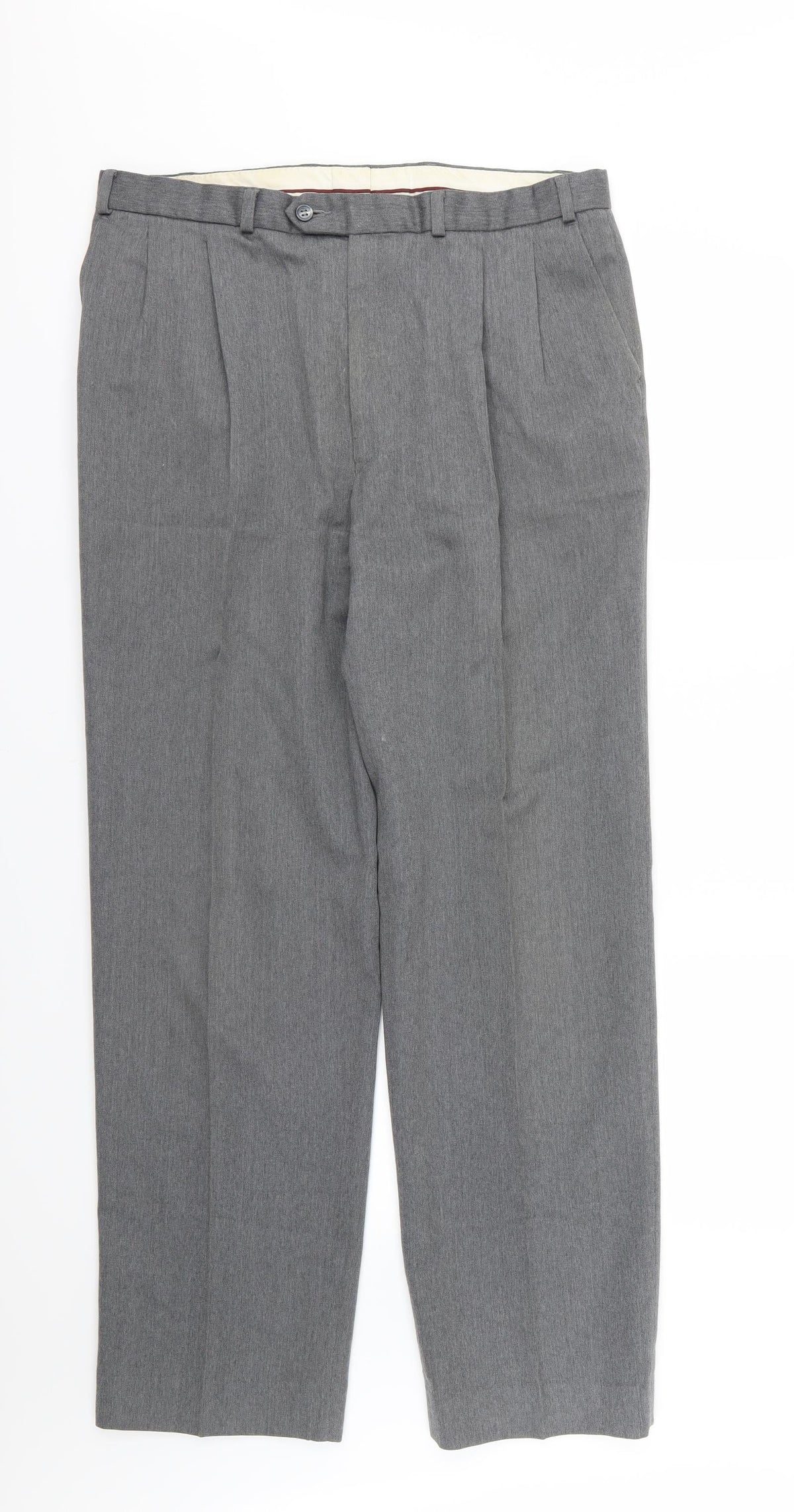 Front view of Marks & Spencer women’s grey trousers, size UK 36, 33-inch leg
