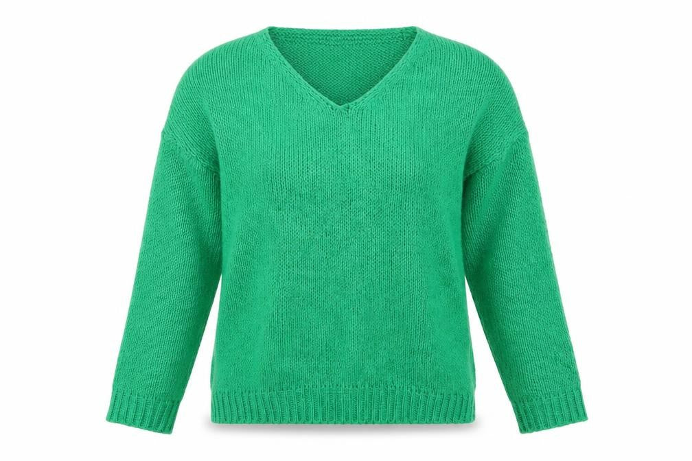 Front view of Preworn women’s green knit jumper, size S