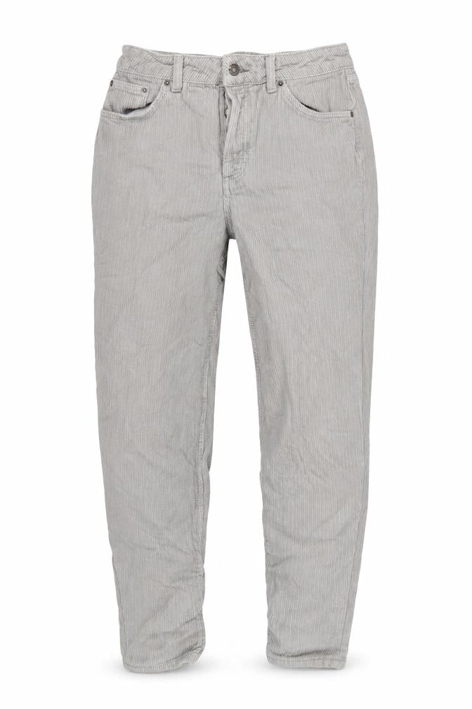 Front view of Topshop women’s grey corduroy skinny jeans, size UK 26, in, 30-inch leg