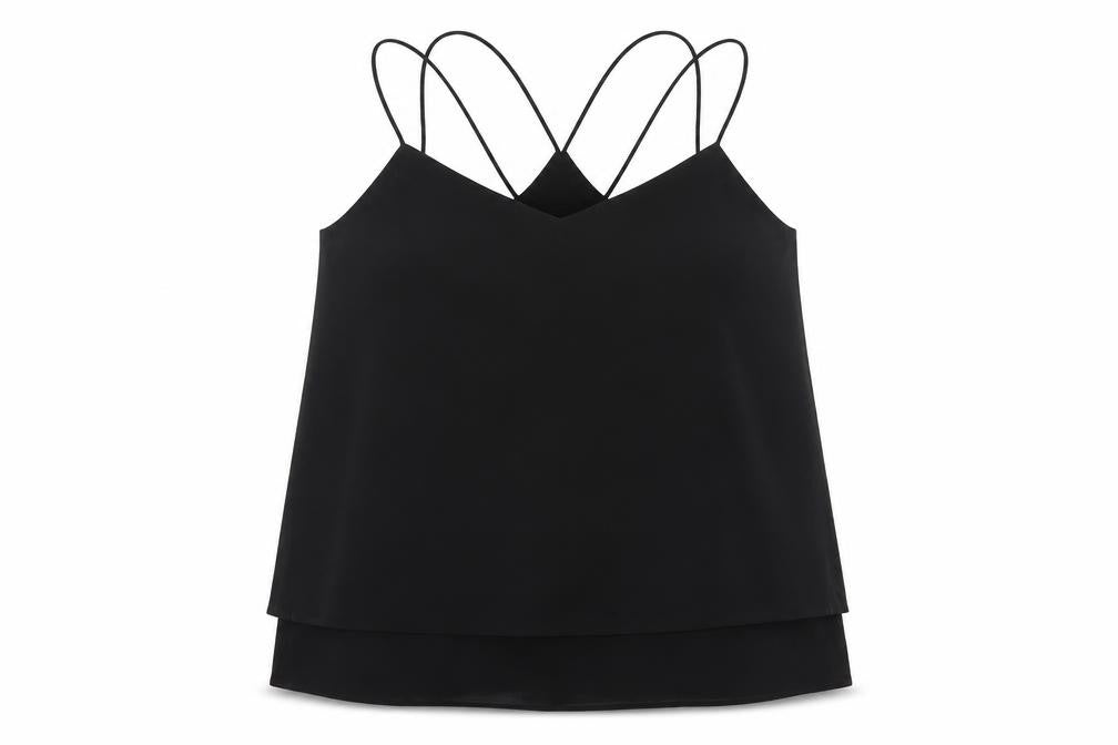 Front view of New Look women’s black camisole blouse, size UK 10