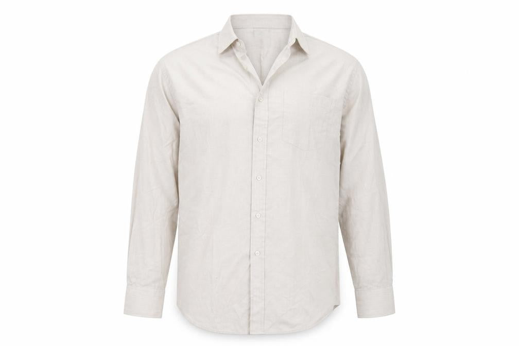 Front view of Cedarwood State men’s beige button-up, size 17