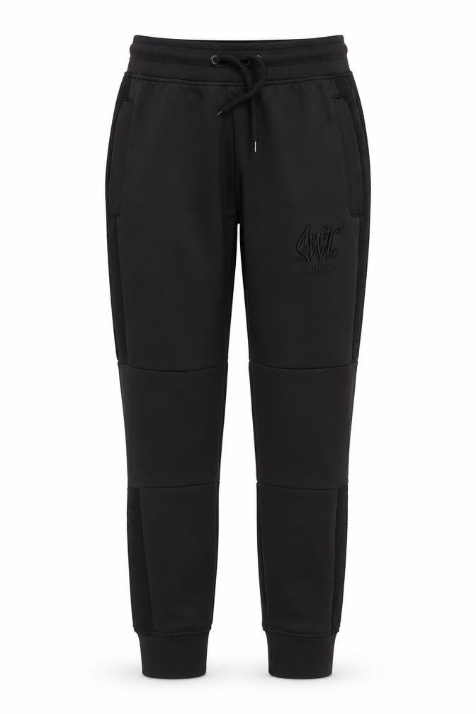 Front view of SWT women’s black sweatpants, size S, 27-inch leg