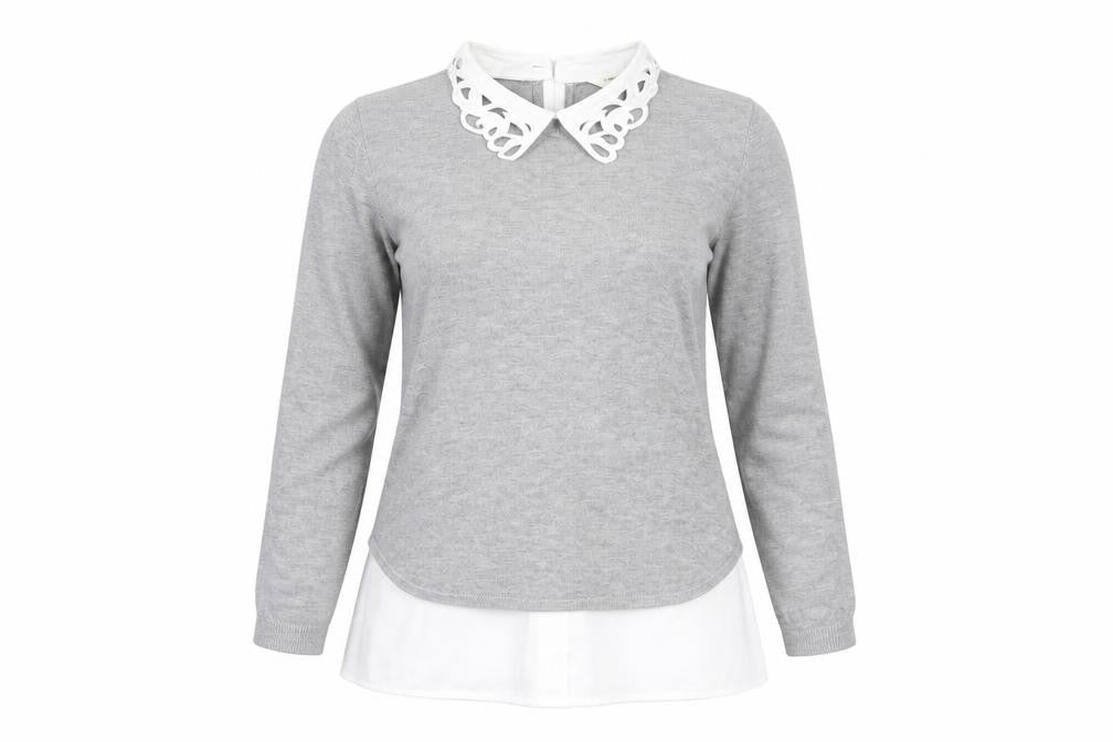 Front view of NAF NAF women’s grey knit jumper, size S