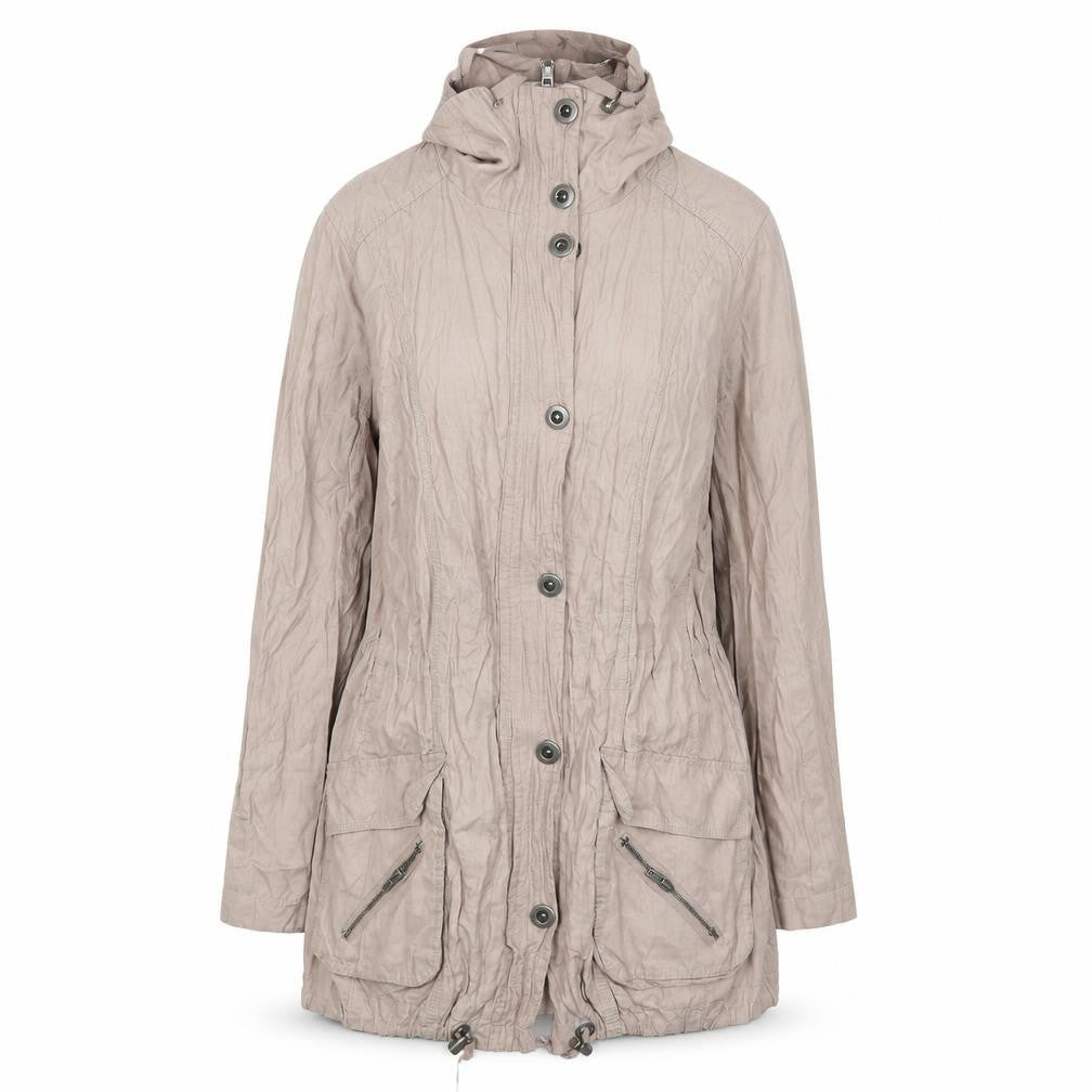 Front view of Preworn women’s pink overcoat coat, size M