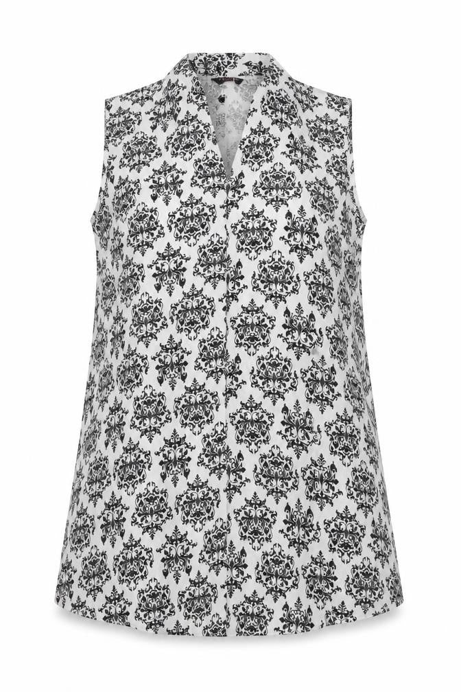 Front view of Peacocks women’s white batik sheath, size M