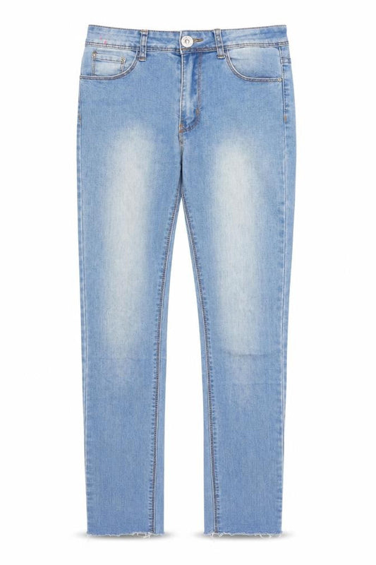 Front view of Draga women’s blue denim skinny jeans, size UK 28, in, 29-inch leg