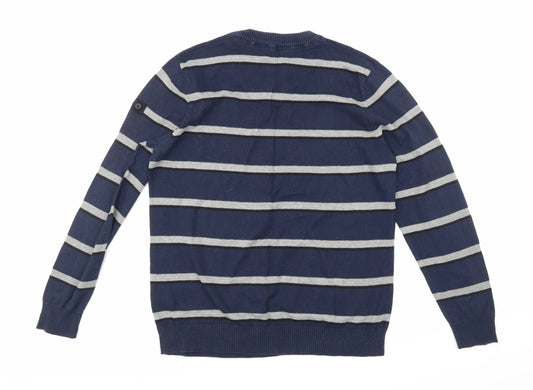 Dissident Mens Blue Striped  Pullover Jumper Size L
