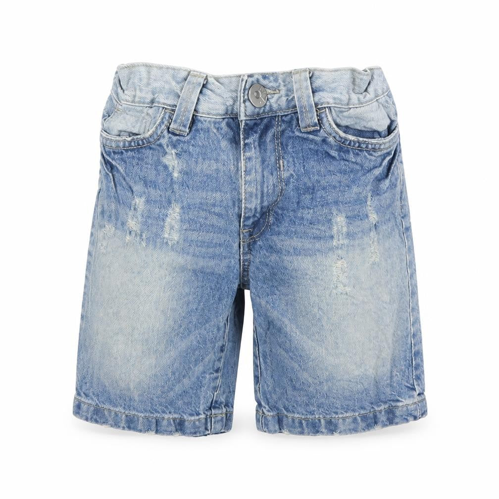 Front view of Preworn boys’ blue cargo shorts, size 8, years