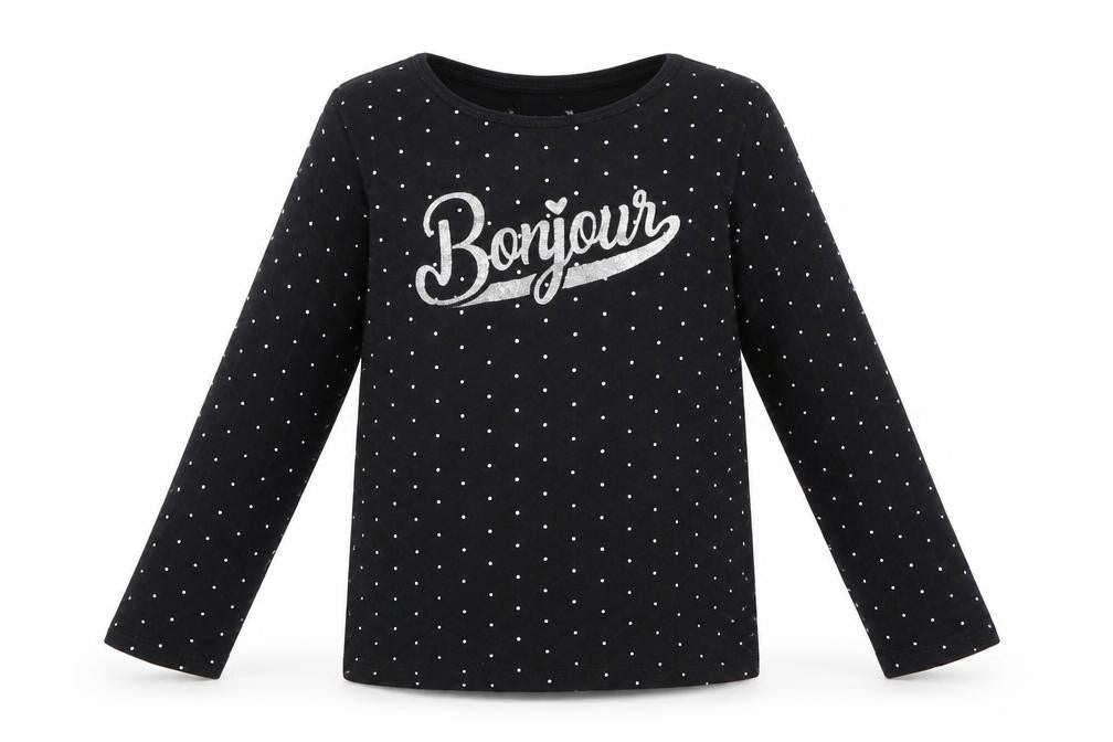 Front view of Primark girls’ black spotted top pyjama top, size 8-9, years - bonjour