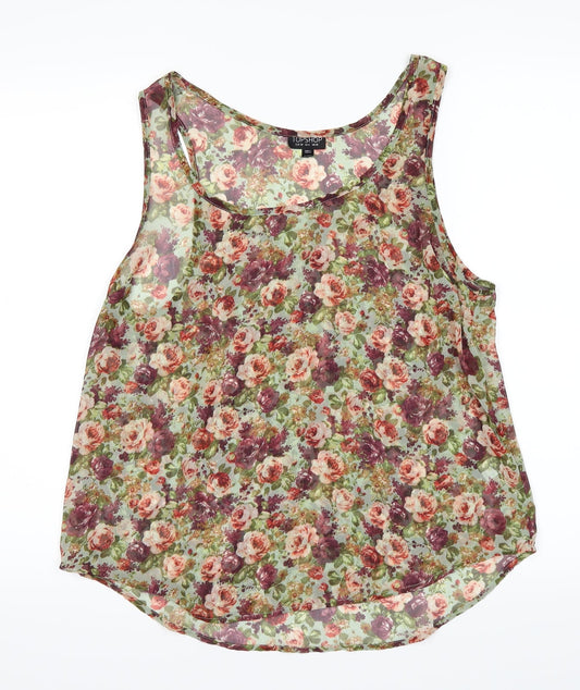 Topshop Womens Green Floral  Basic T-Shirt Size 6