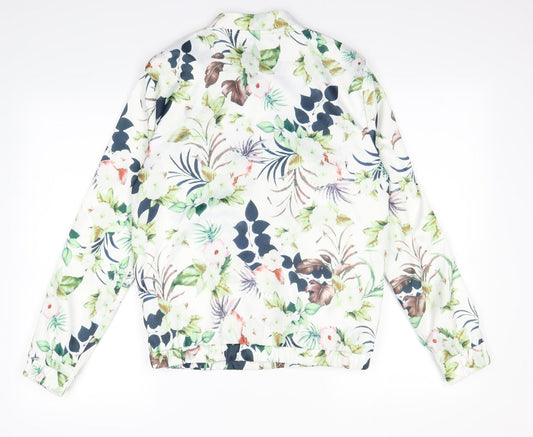 ICHI Womens White Floral  Jacket Coat Size S