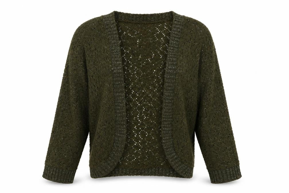 Front view of Xited women’s green cardigan jumper, size S