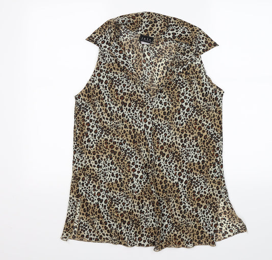 jkla Womens Brown Animal Print Chiffon Tunic Blouse Size S  - leopard print