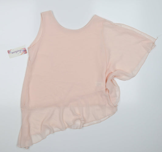 Fashion Womens Pink  Chiffon Tunic T-Shirt Size M  - one batwing sleeve
