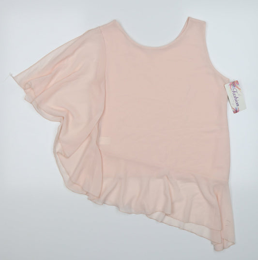 Fashion Womens Pink  Chiffon Tunic T-Shirt Size M  - one batwing sleeve