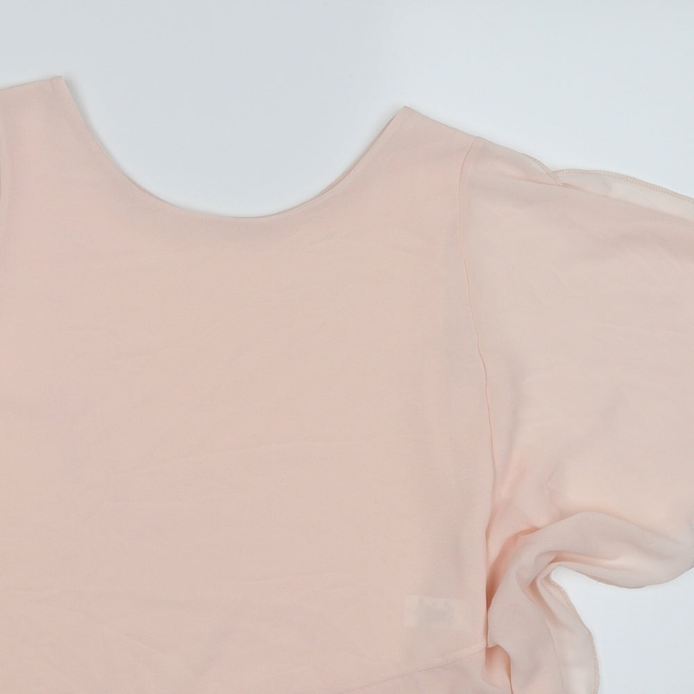 Fashion Womens Pink  Chiffon Tunic T-Shirt Size M  - one batwing sleeve