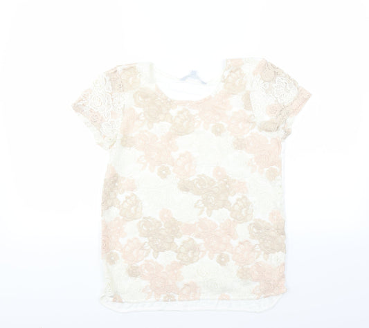 Red Herring Womens White Floral  Basic T-Shirt Size 8