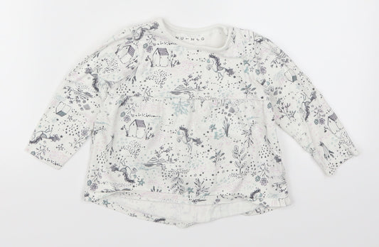 Nutmeg Girls White Animal Print  Basic T-Shirt Size 12-18 Months  - Unicorns