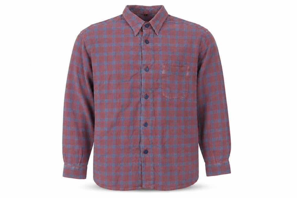 Front view of Signum men’s red check button-up, size M