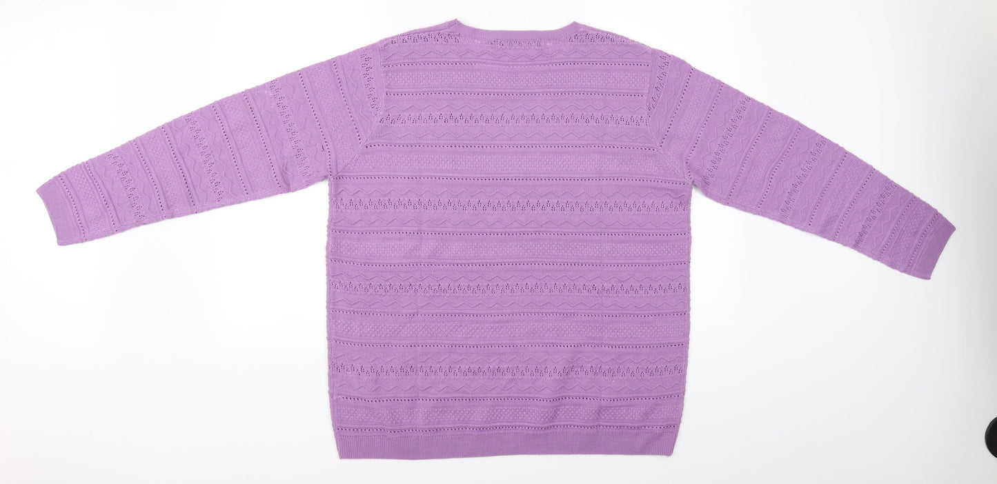 isle  Womens Purple Floral  Pullover Jumper Size L