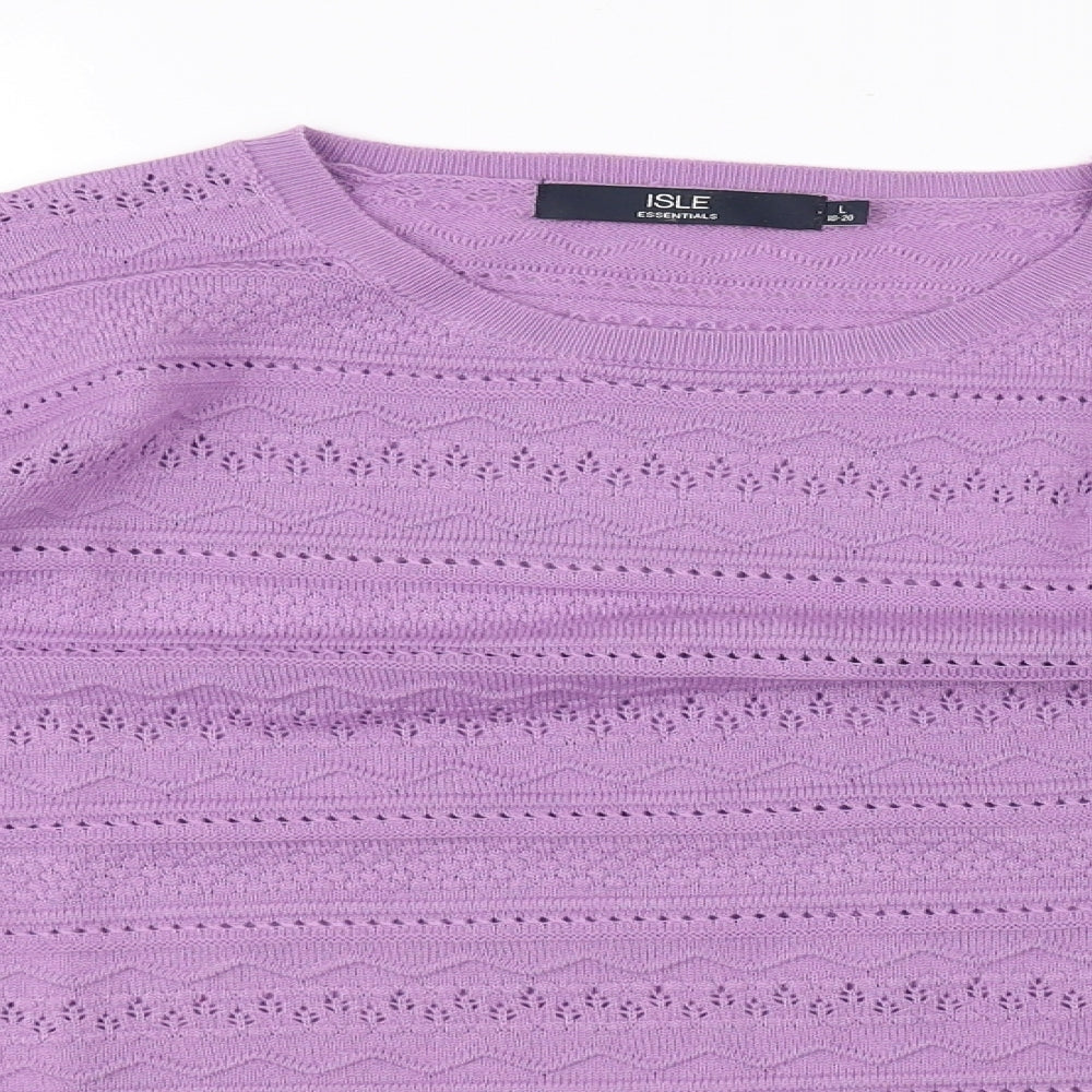 isle  Womens Purple Floral  Pullover Jumper Size L